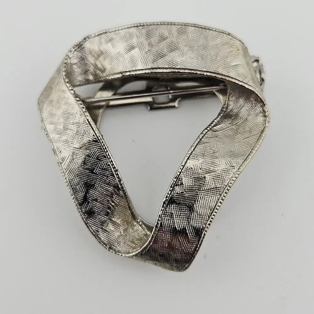 Vintage Lieba USA Silver Tone Folding Metal Brooch Pin Artsy Avant Garde Unique